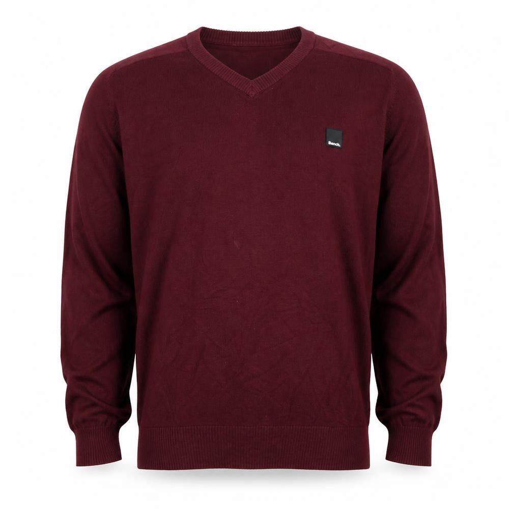 Bench Men’s Red Cotton V-Neck Logo Pullover Jumper Size L