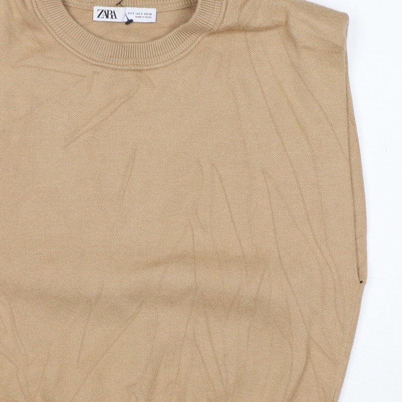 Zara Women Beige S Crew Neck Lightweight Knit Pullover Jumper