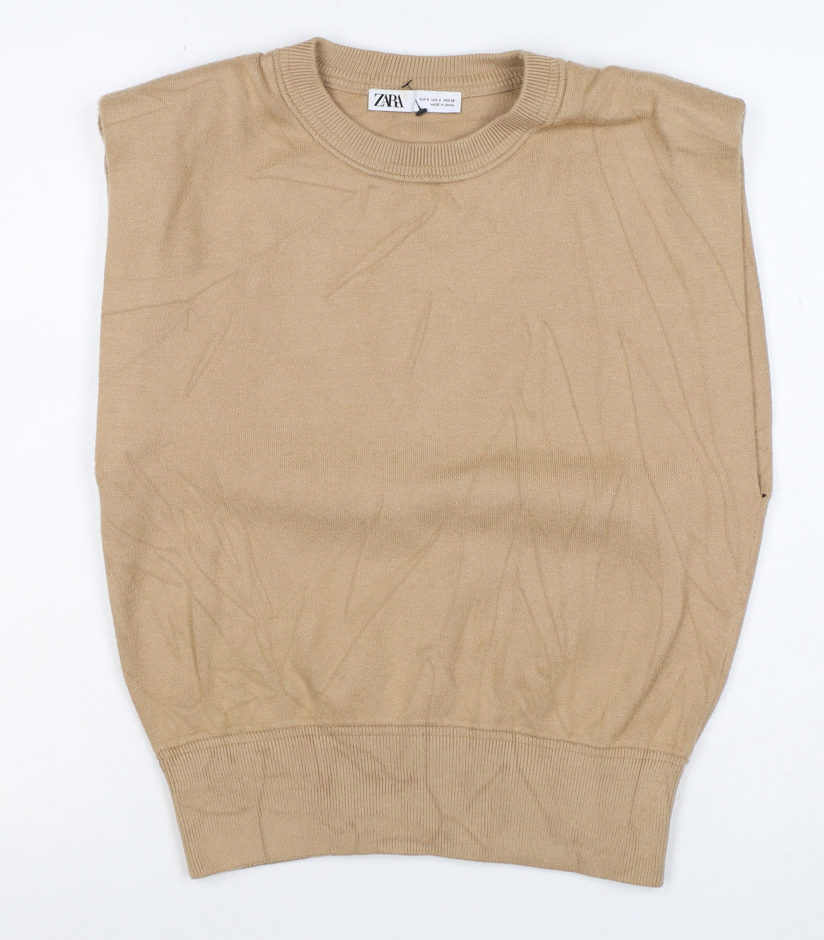 Zara Women Beige S Crew Neck Lightweight Knit Pullover Jumper