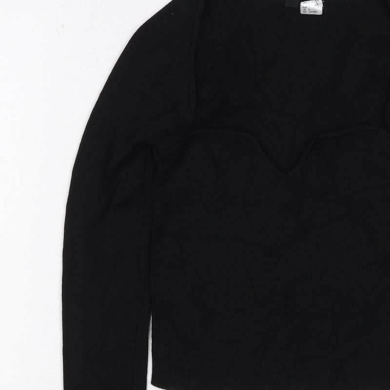 H&M Women Black S Slim Fit Round Neck Knit Pullover Jumper