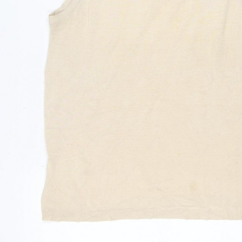 H&M Women Ivory UK 18 Silk Cotton Fine Knit Basic T-Shirt