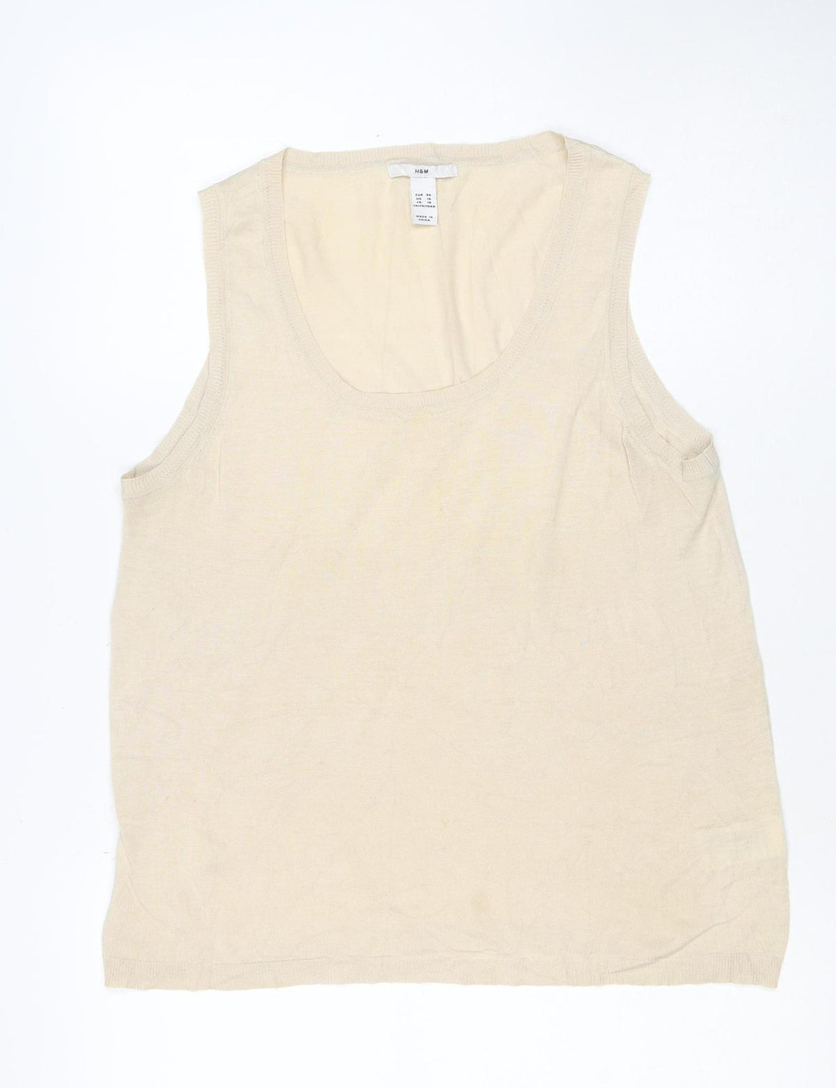 H&M Women Ivory UK 18 Silk Cotton Fine Knit Basic T-Shirt