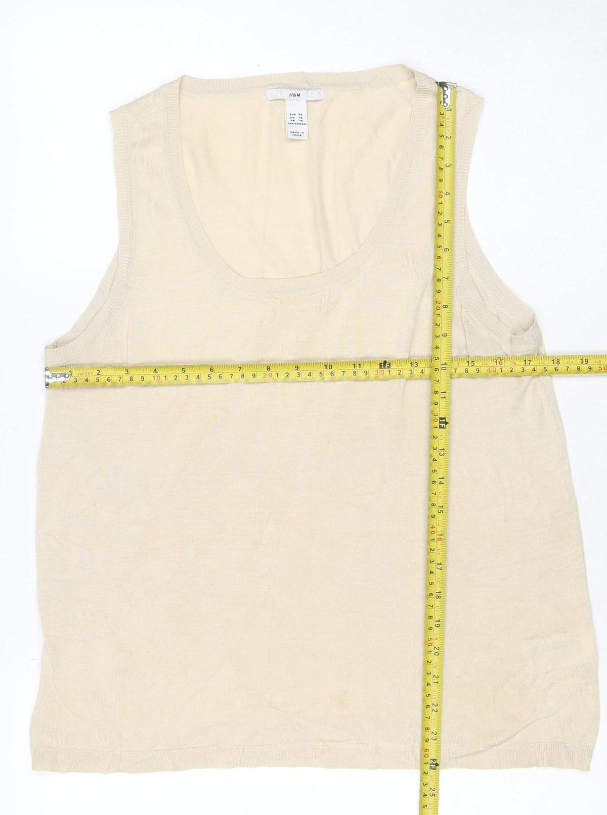 H&M Women Ivory UK 18 Silk Cotton Fine Knit Basic T-Shirt