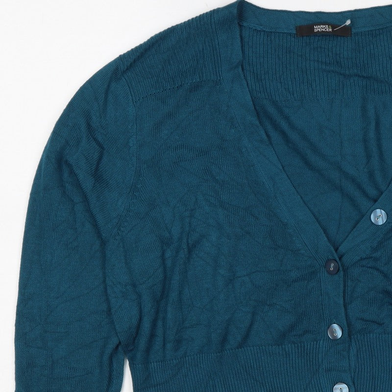 Marks & Spencer Women Blue V-Neck Button Cardigan UK 16 Knit