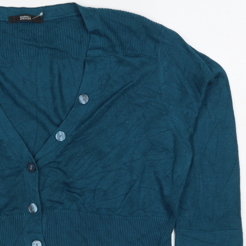 Marks & Spencer Women Blue V-Neck Button Cardigan UK 16 Knit