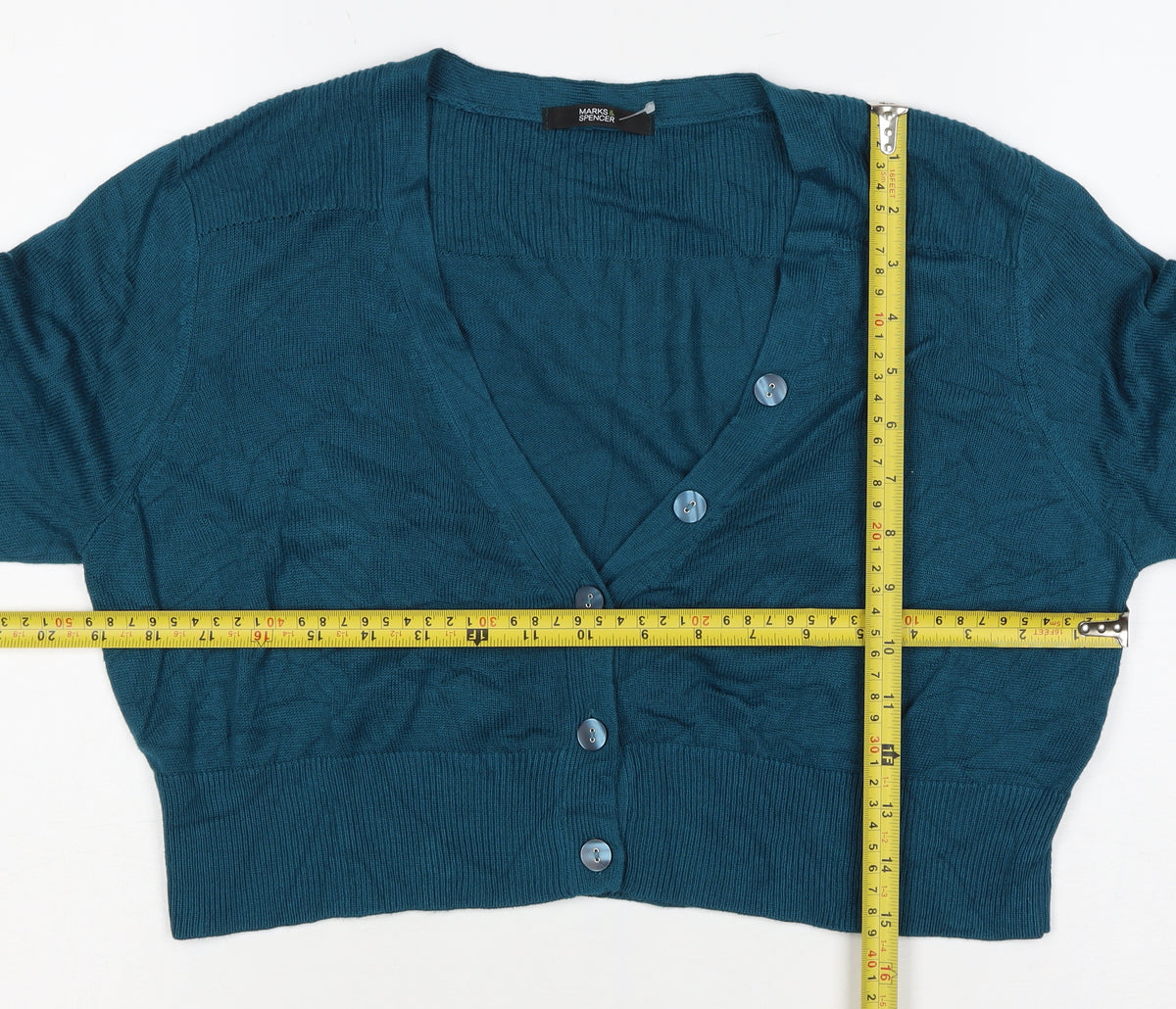 Marks & Spencer Women Blue V-Neck Button Cardigan UK 16 Knit