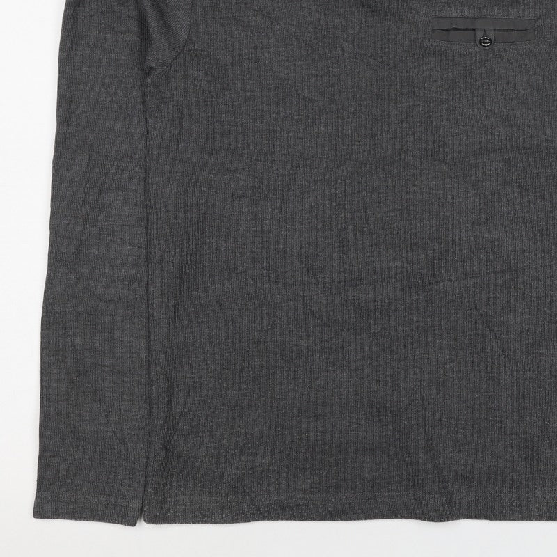 Peacocks Mens Grey M Henley Knit Jumper Button Shoulder Pocket