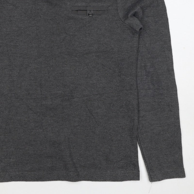 Peacocks Mens Grey M Henley Knit Jumper Button Shoulder Pocket