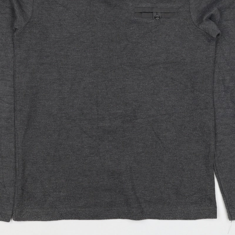 Peacocks Mens Grey M Henley Knit Jumper Button Shoulder Pocket