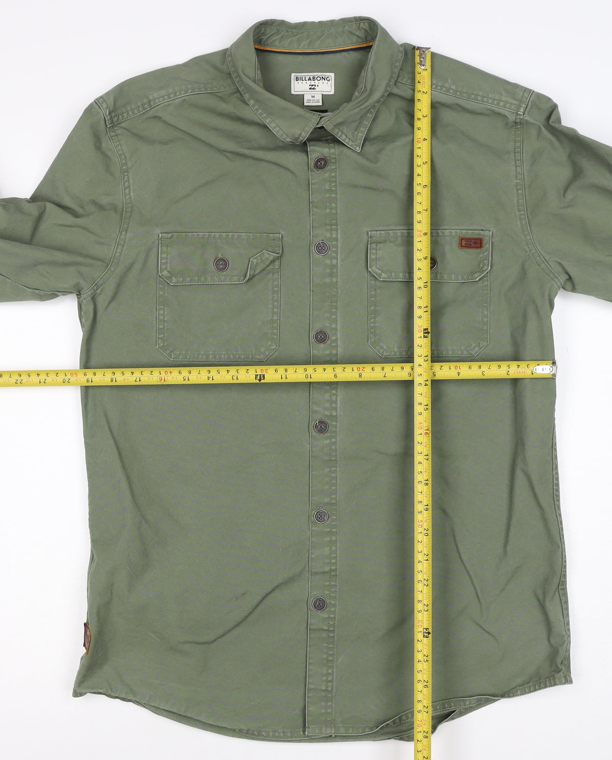 Billabong Mens Green M Military Jacket Button Pocket Overshirt
