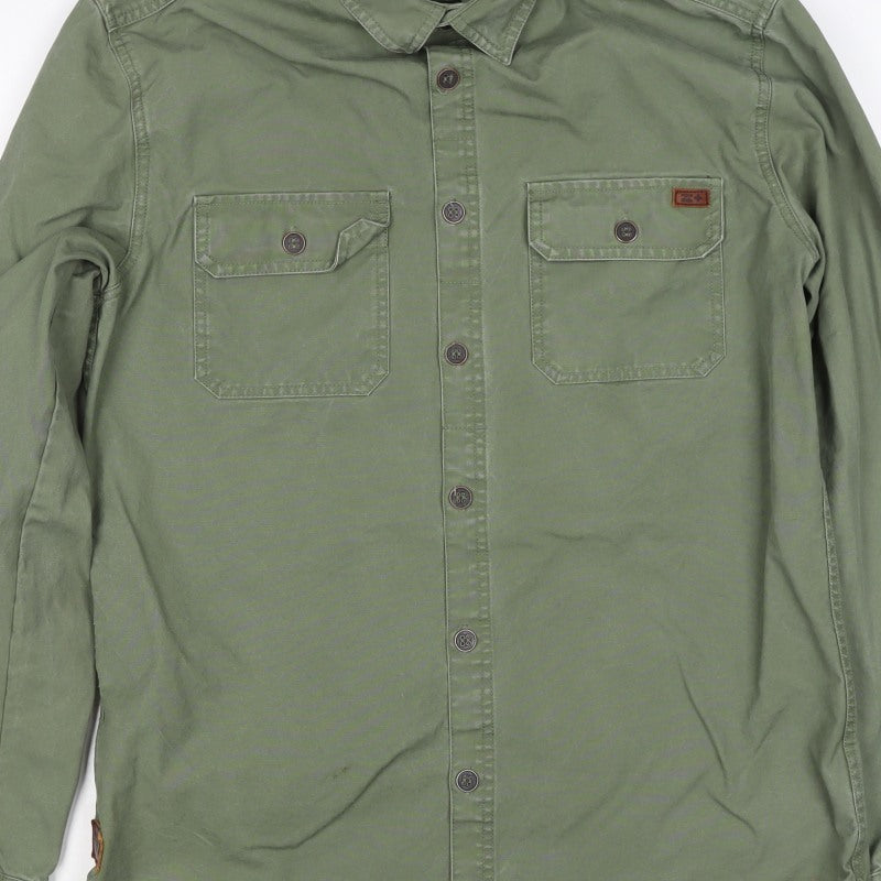 Billabong Mens Green M Military Jacket Button Pocket Overshirt