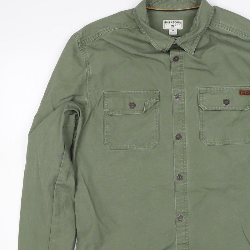 Billabong Mens Green M Military Jacket Button Pocket Overshirt