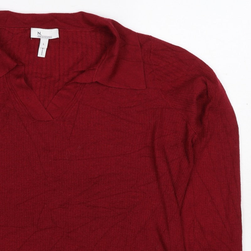 N. Premium Collection Women’s Red L Collared V-Neck Knit Jumper