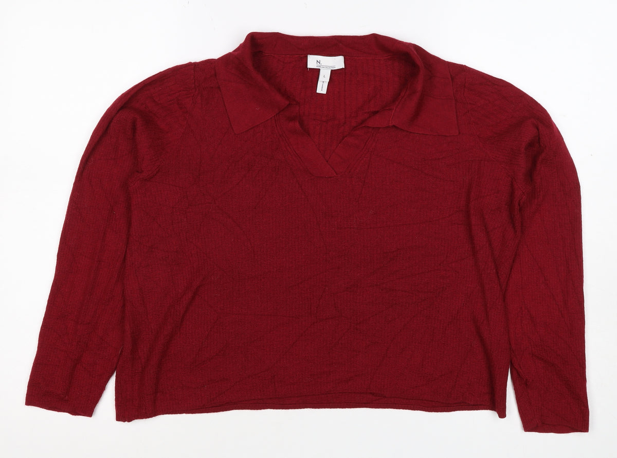 N. Premium Collection Women’s Red L Collared V-Neck Knit Jumper