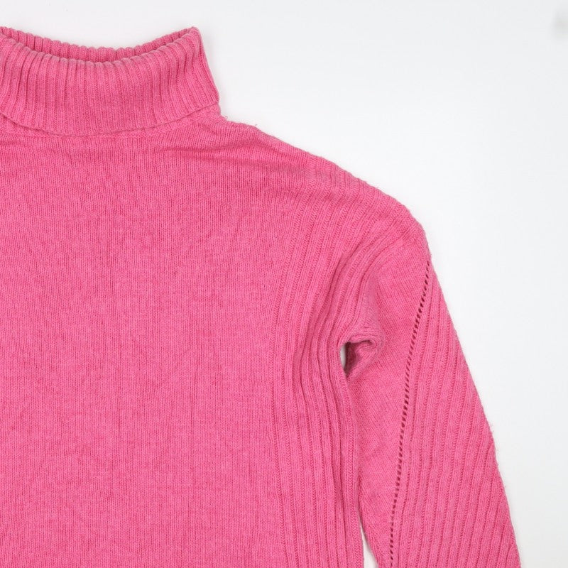 White Stuff Women Pink UK 12 Roll Neck Cotton Knit Pullover Jumper