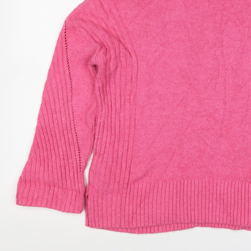 White Stuff Women Pink UK 12 Roll Neck Cotton Knit Pullover Jumper