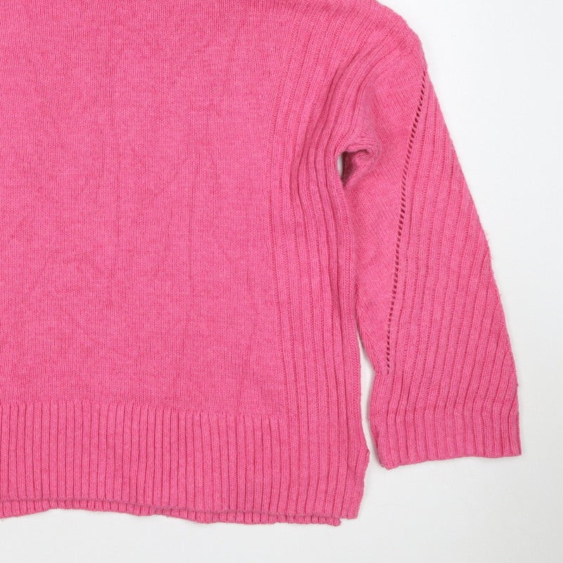 White Stuff Women Pink UK 12 Roll Neck Cotton Knit Pullover Jumper