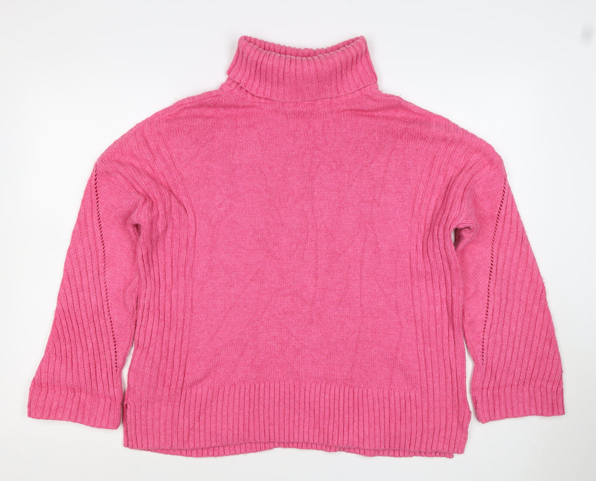 White Stuff Women Pink UK 12 Roll Neck Cotton Knit Pullover Jumper