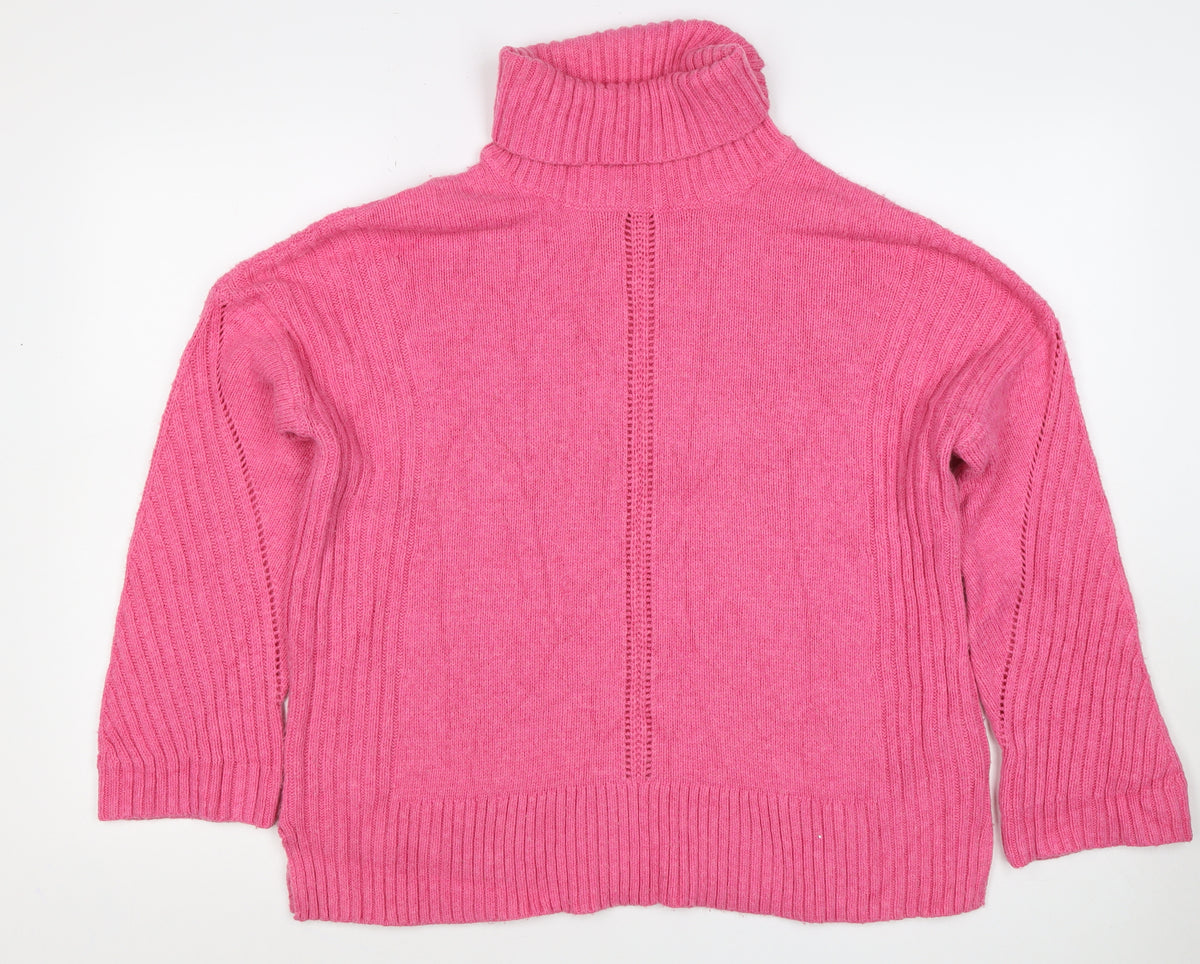 White Stuff Women Pink UK 12 Roll Neck Cotton Knit Pullover Jumper