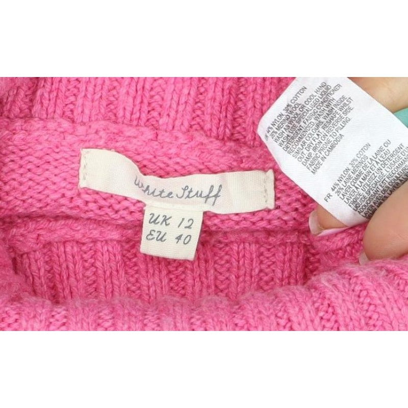 White Stuff Women Pink UK 12 Roll Neck Cotton Knit Pullover Jumper