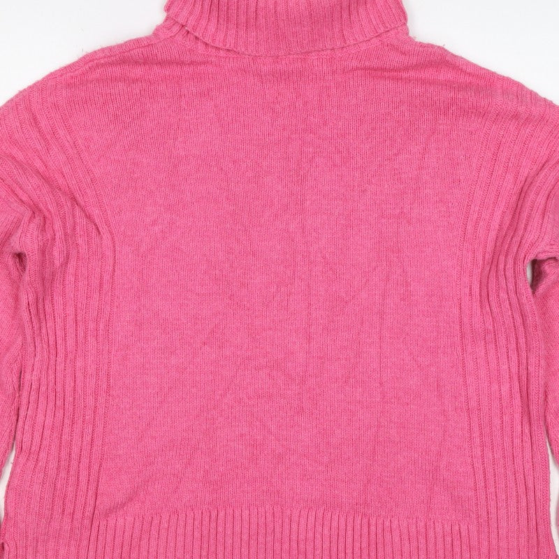 White Stuff Women Pink UK 12 Roll Neck Cotton Knit Pullover Jumper