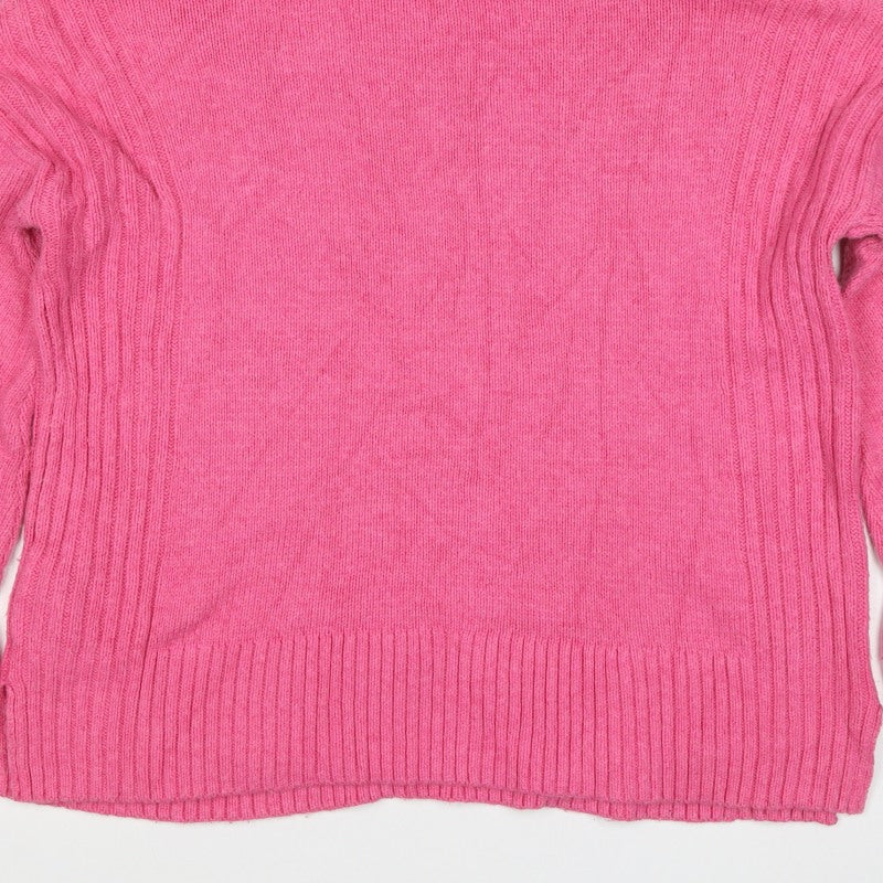 White Stuff Women Pink UK 12 Roll Neck Cotton Knit Pullover Jumper