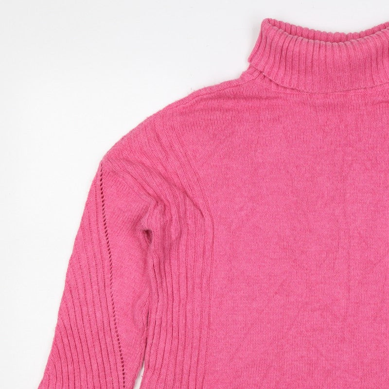 White Stuff Women Pink UK 12 Roll Neck Cotton Knit Pullover Jumper