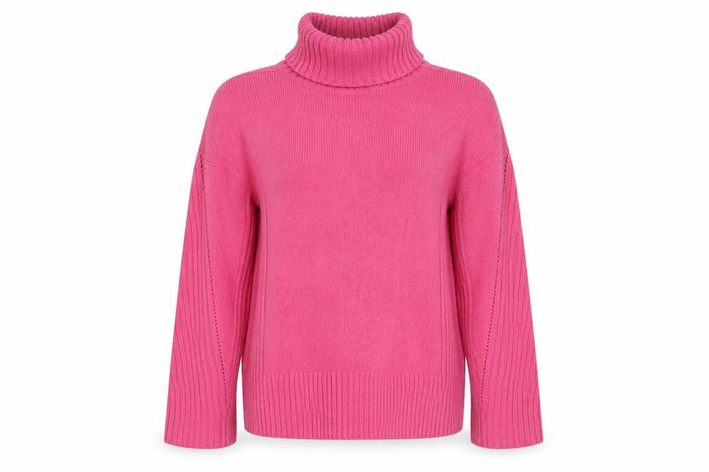 White Stuff Women Pink UK 12 Roll Neck Cotton Knit Pullover Jumper
