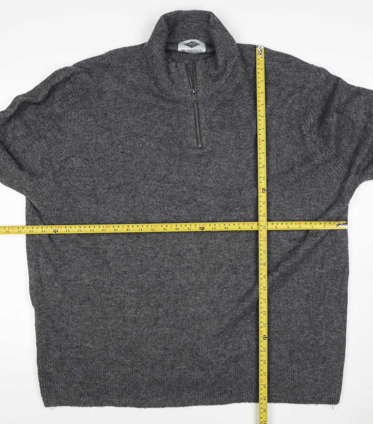 Union Workwear Inc. Men’s Grey 3XL Half Zip High Neck Wool Blend Jumper