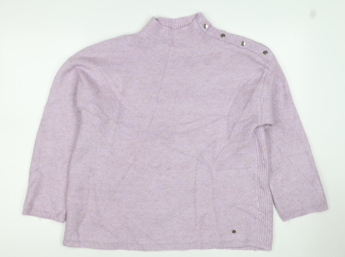 Monsoon Women Pink M Mock Neck Button Detail Knit Jumper