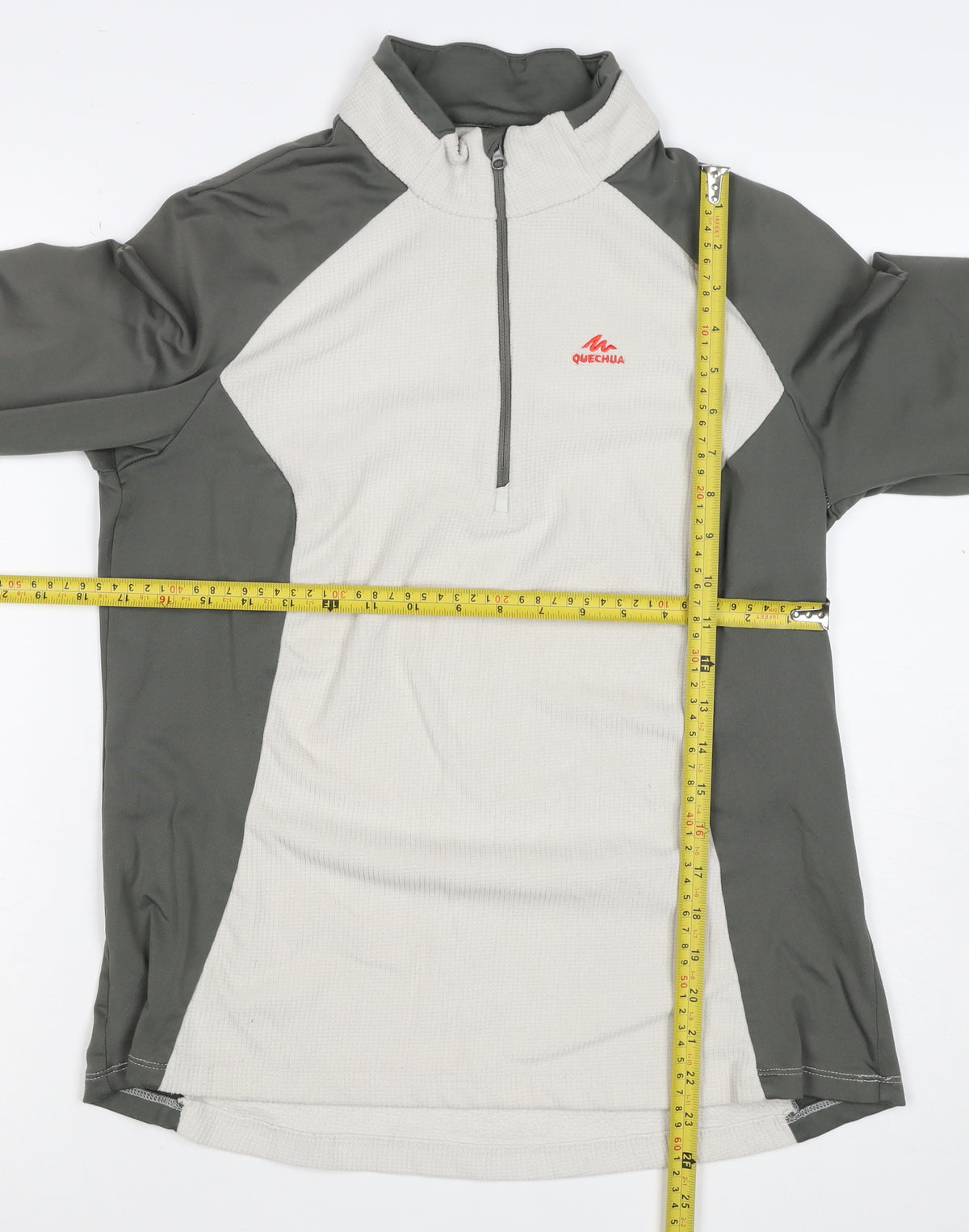 Quechua Men's Grey Ivory L Quarter Zip Hiking Activewear Top