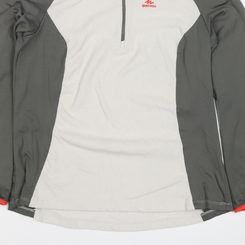 Quechua Men's Grey Ivory L Quarter Zip Hiking Activewear Top