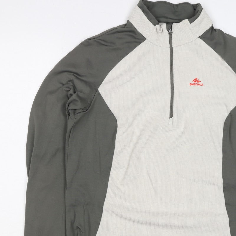 Quechua Men's Grey Ivory L Quarter Zip Hiking Activewear Top