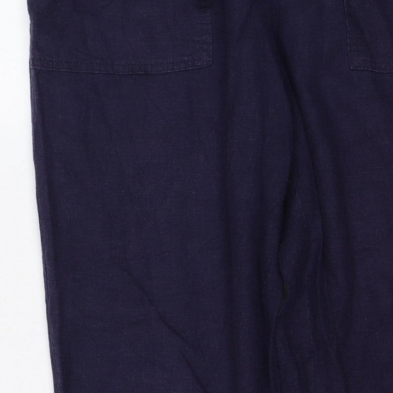 Marks & Spencer Women Navy UK 10 Long Linen Blend Drawstring Trousers