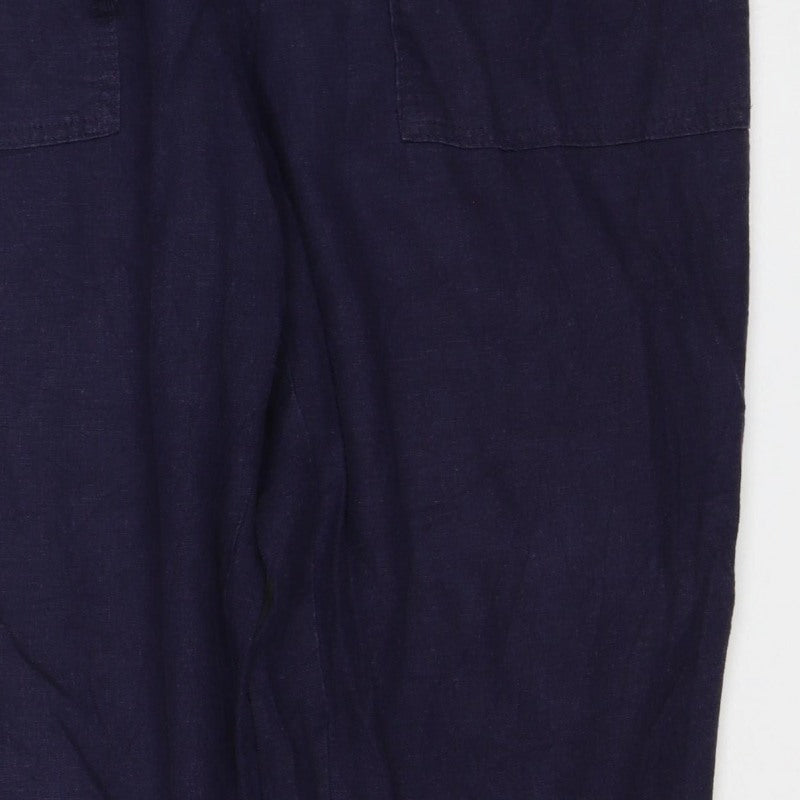 Marks & Spencer Women Navy UK 10 Long Linen Blend Drawstring Trousers