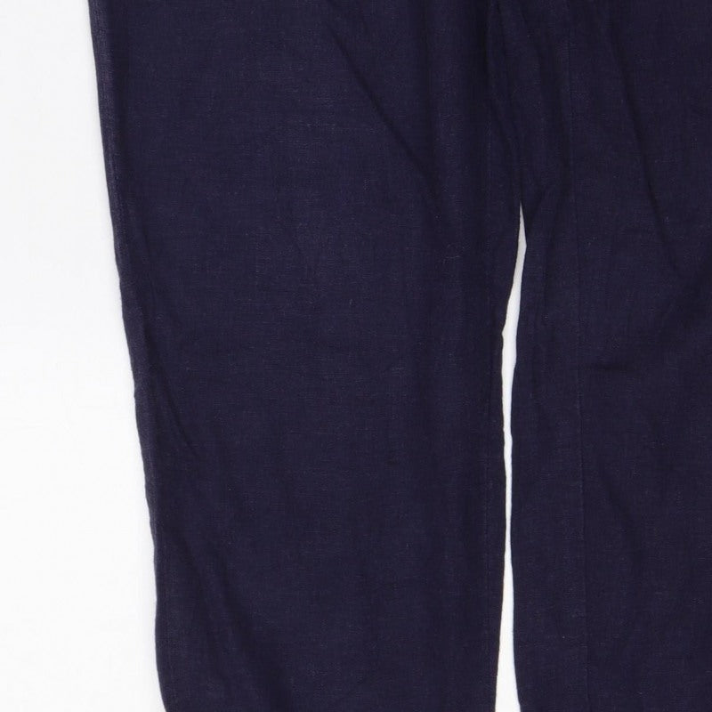 Marks & Spencer Women Navy UK 10 Long Linen Blend Drawstring Trousers