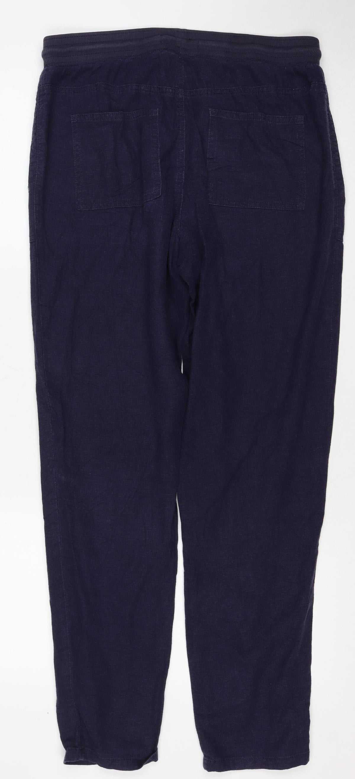 Marks & Spencer Women Navy UK 10 Long Linen Blend Drawstring Trousers
