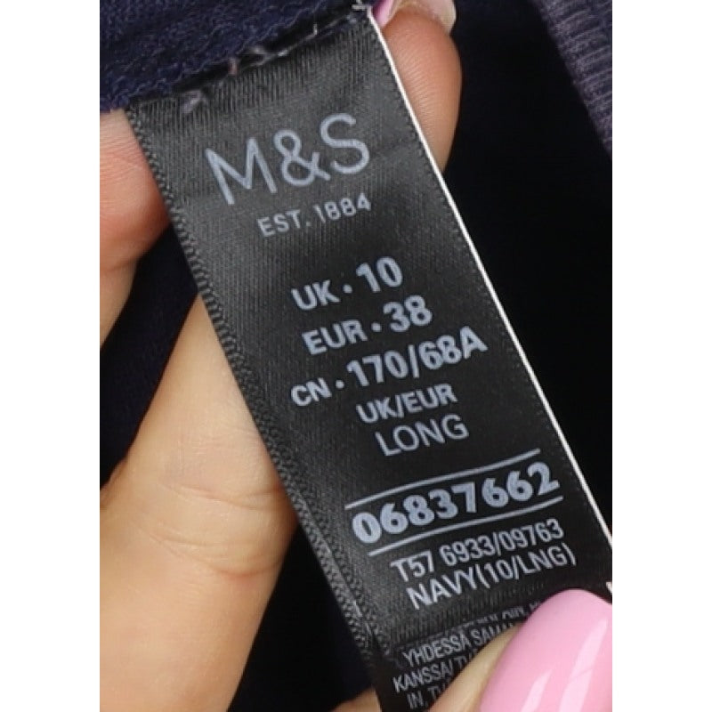 Marks & Spencer Women Navy UK 10 Long Linen Blend Drawstring Trousers