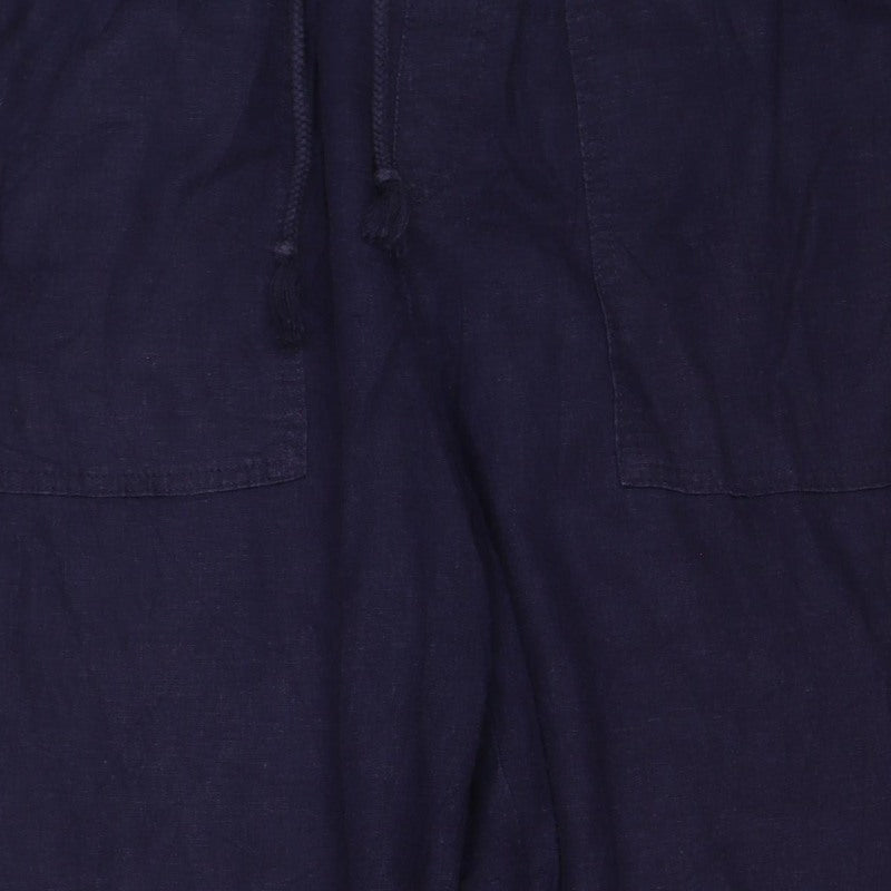 Marks & Spencer Women Navy UK 10 Long Linen Blend Drawstring Trousers
