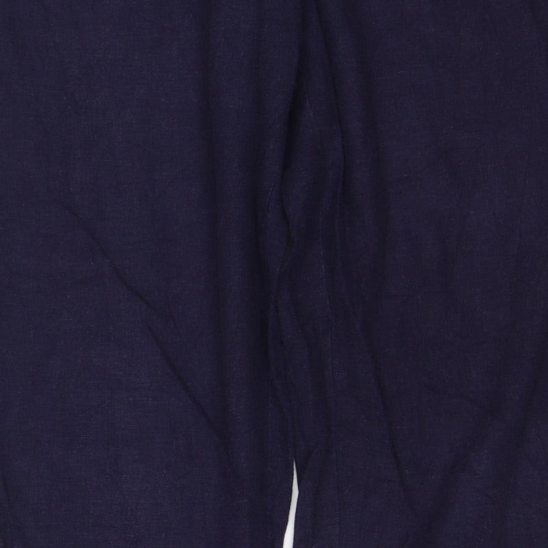 Marks & Spencer Women Navy UK 10 Long Linen Blend Drawstring Trousers