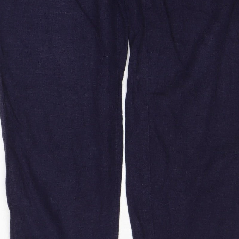 Marks & Spencer Women Navy UK 10 Long Linen Blend Drawstring Trousers