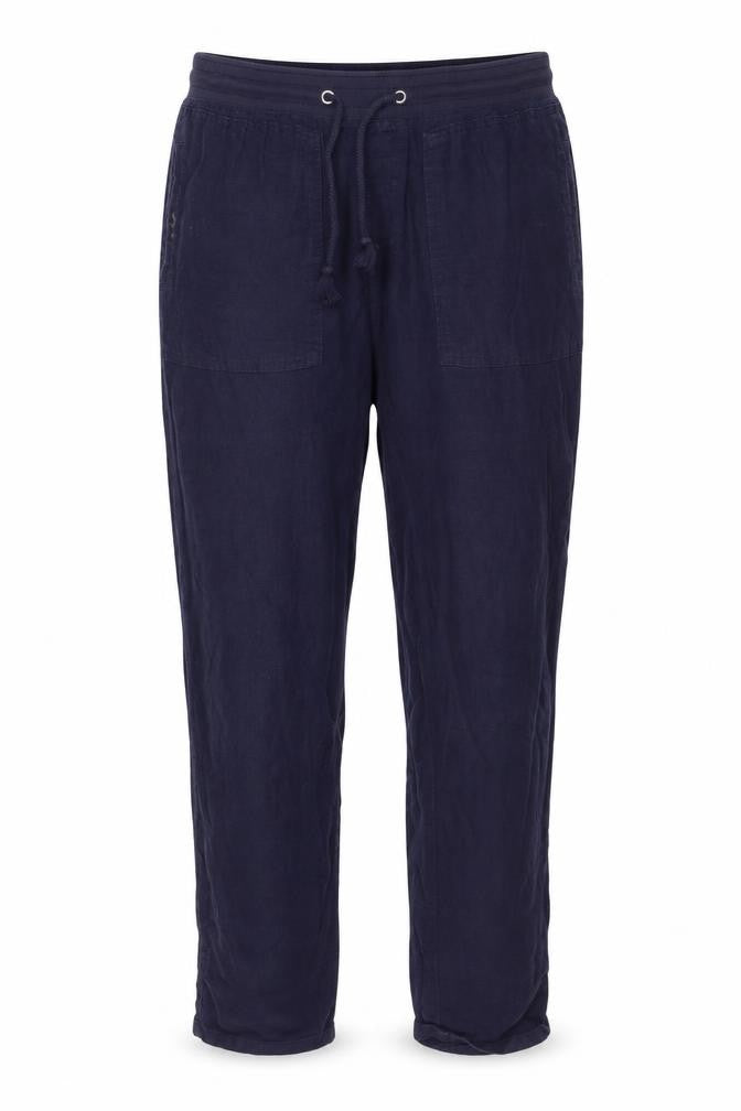 Marks & Spencer Women Navy UK 10 Long Linen Blend Drawstring Trousers