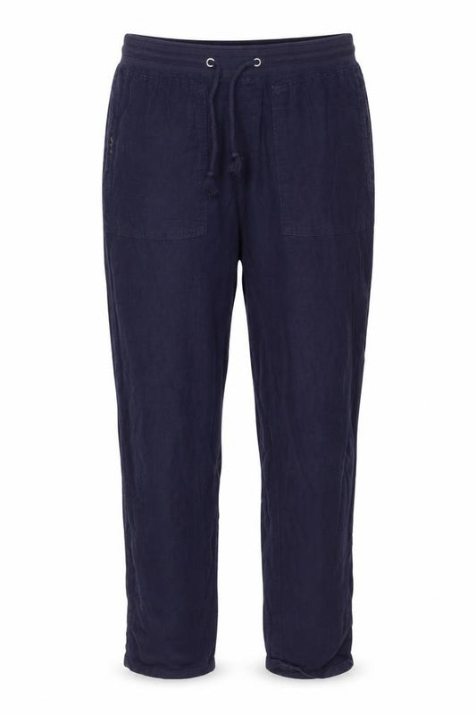 Marks & Spencer Women Navy UK 10 Long Linen Blend Drawstring Trousers