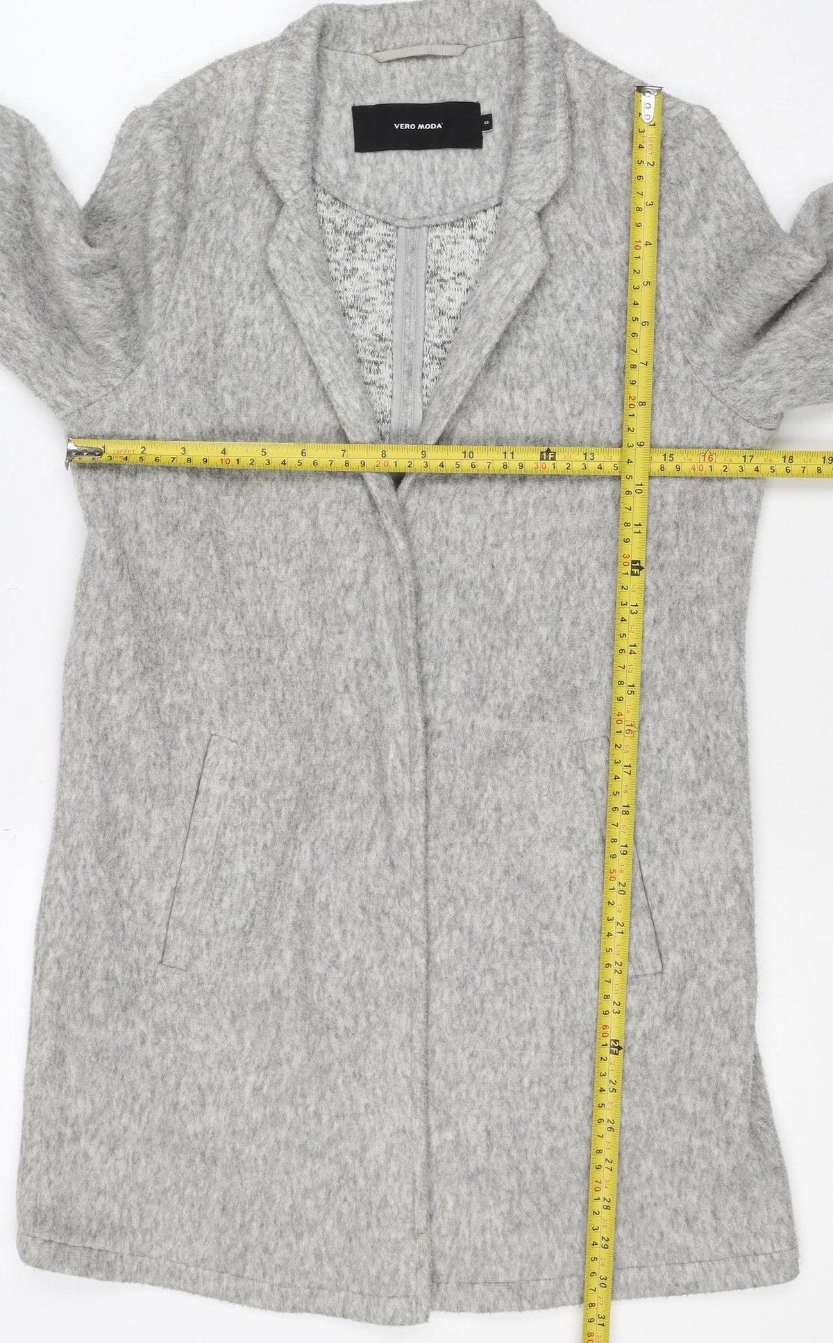 Vero Moda Women’s Grey XS Open Front Mid-Length Fleece Coat