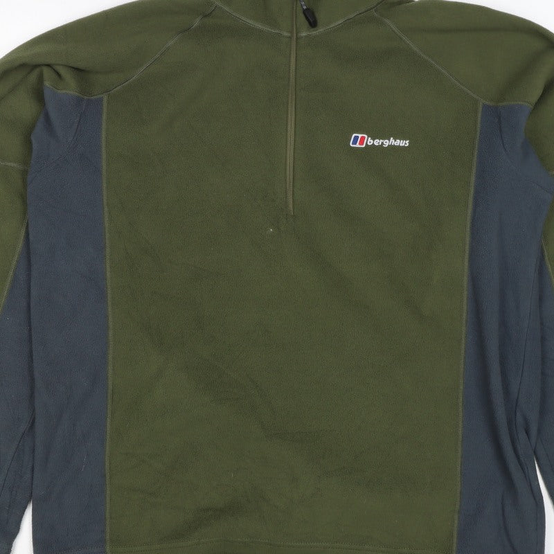 Berghaus Men’s Green Navy Fleece 1/4 Zip Pullover Sweatshirt L