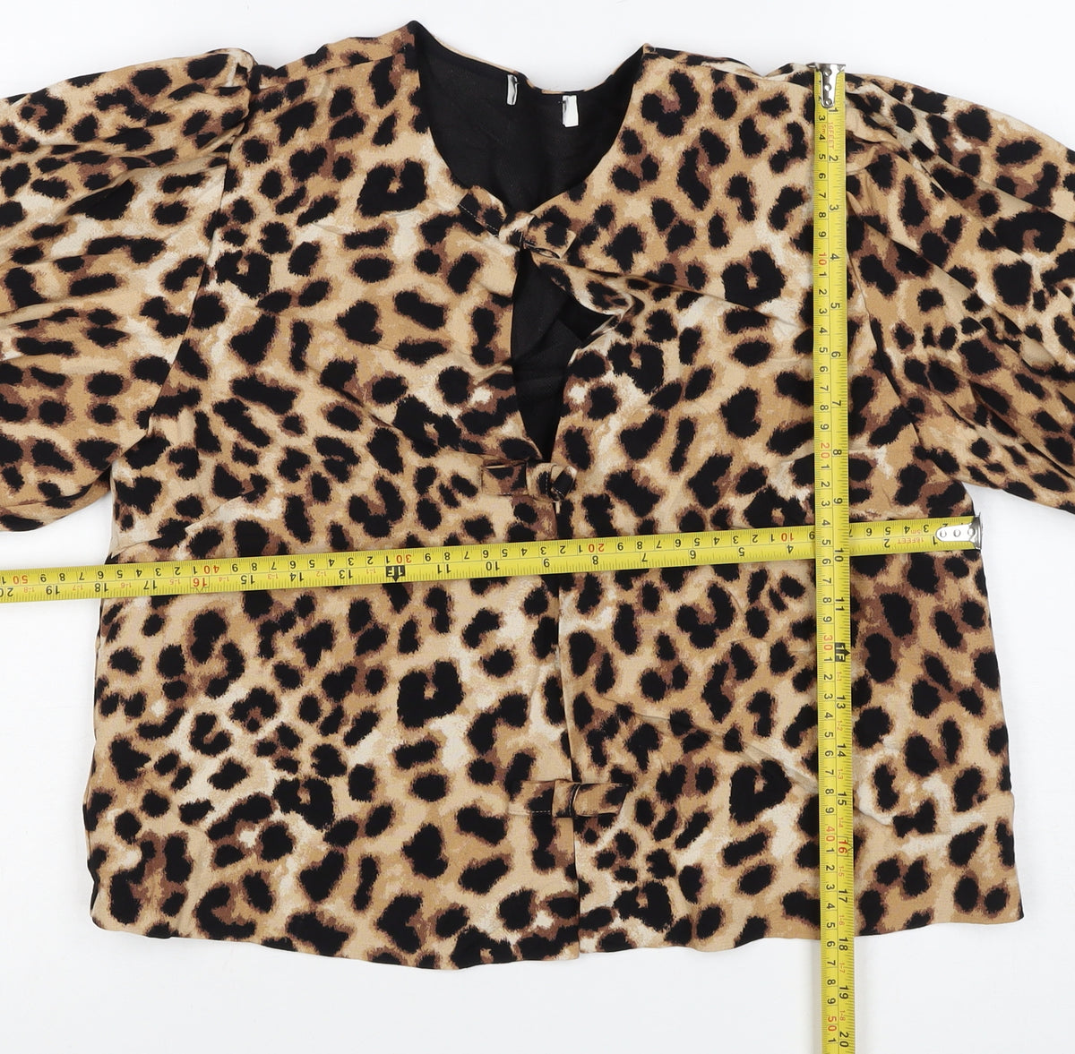 M&S Women Brown Leopard Print Lined Blazer UK 10 Puff Sleeve Jacket