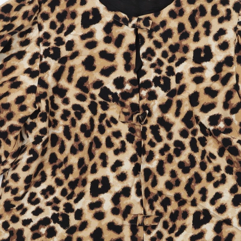M&S Women Brown Leopard Print Lined Blazer UK 10 Puff Sleeve Jacket