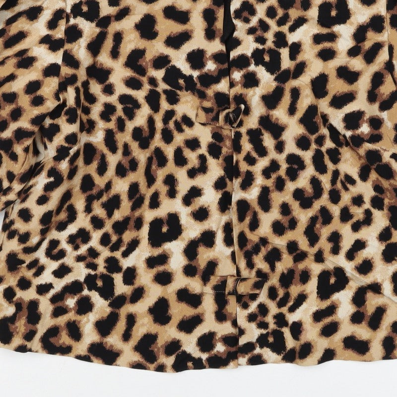 M&S Women Brown Leopard Print Lined Blazer UK 10 Puff Sleeve Jacket