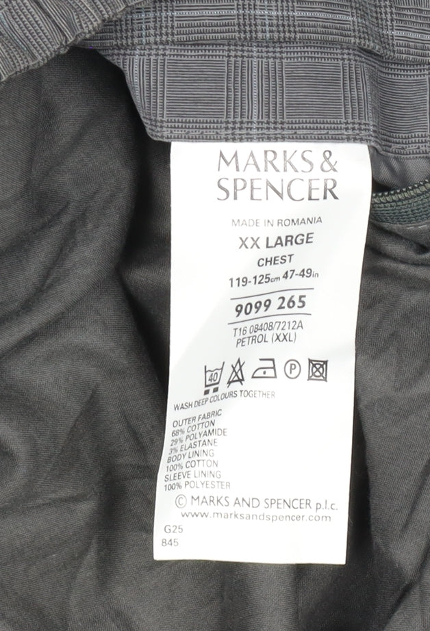 Marks and Spencer Men's Grey Check 2XL Full Zip Basic Jacket