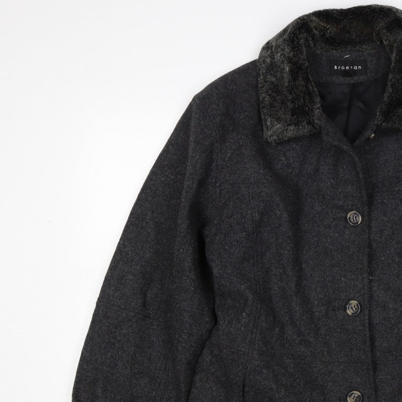 Braetan Women’s Black M Wool Blend Faux Fur Collar Button Coat